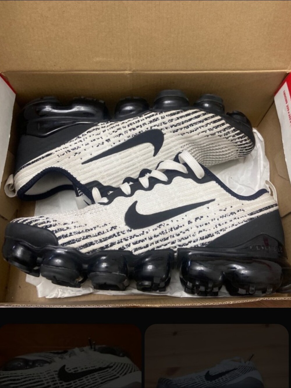 Nike VaporMax Women Sneakers Black and white 
US Size 6Y, UK 5.5, EU 38.5